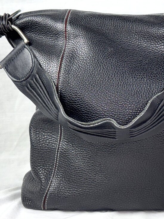 Misses Pick Handbags - Misses Pick Spain Black Pebbled Leather Satchel Hobo Shoulder Bag Purse Large